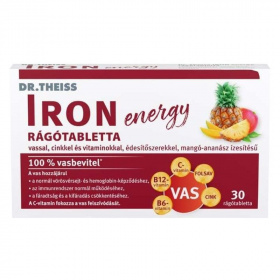 Dr.Theiss iron energy rágótabletta vassal, cinkkel és vitaminokkal mangó-ananász ízben 30db