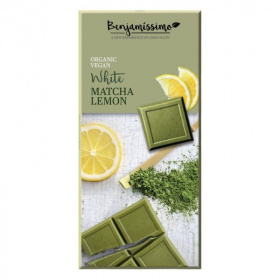 Benjamissimo bio vegán fehér csokoládé matcha tea és citrom hozzáadott cukor nélkül édesítőszerrel 60g